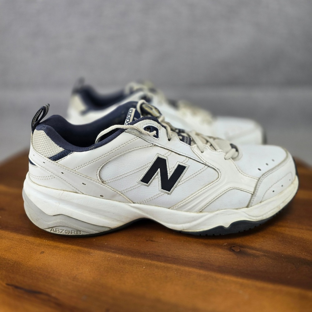 New Balance 624v2 Mens White Navy Blue Leather Training Shoes MX624WN2 Size 14